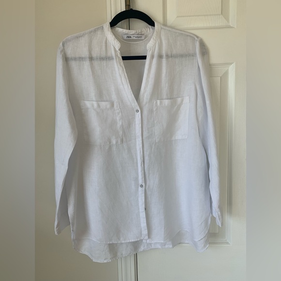 Zara Tops Zara White Linen Button Down Shirt M Poshmark